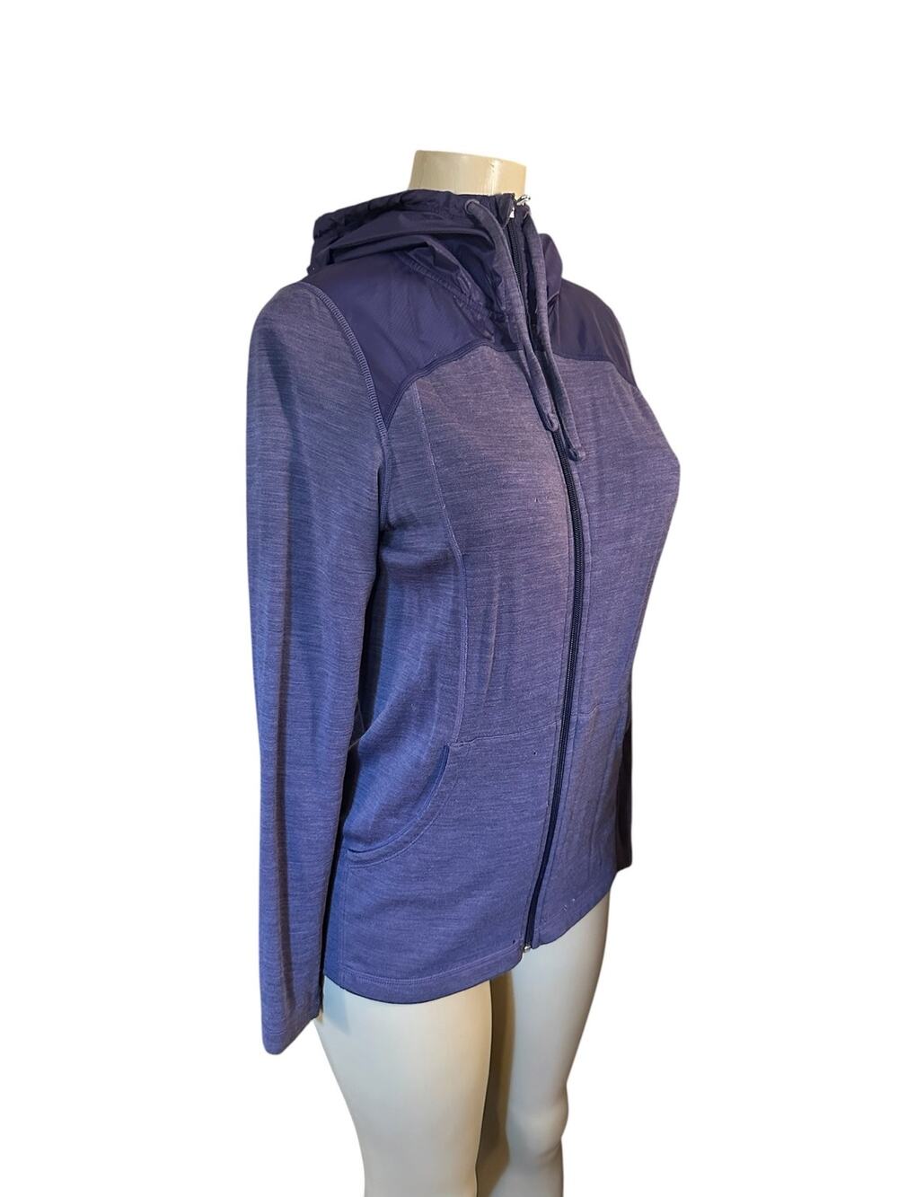 Women M SmartWool Merino Wool Purple Full Zip Hooded Jacket Coat Thermal Long
